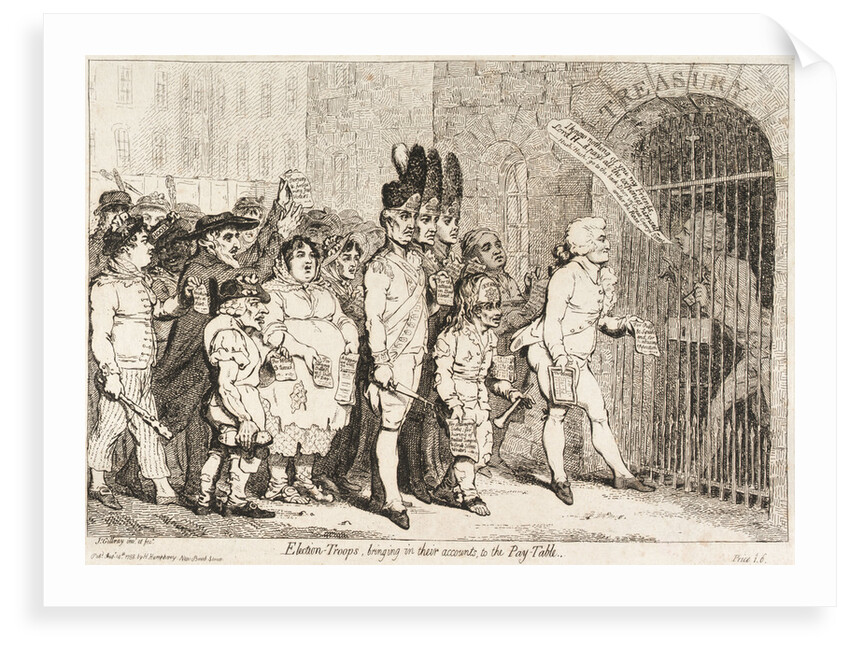 Election - Troops, bringing in their accounts to the Pay-Table (sailors voting for Lord Hood) by James Gillray