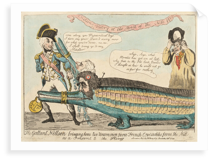 The Gallant Nelson bringing home two Uncommon fierce French Crocodiles from the Nile as a Present to the King by Isaac Cruikshank