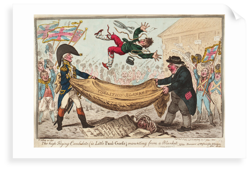 The - high - Flying Candidate, (i.e. Little Paul-Goose, ) mounting from a Blanket (Hood) by James Gillray