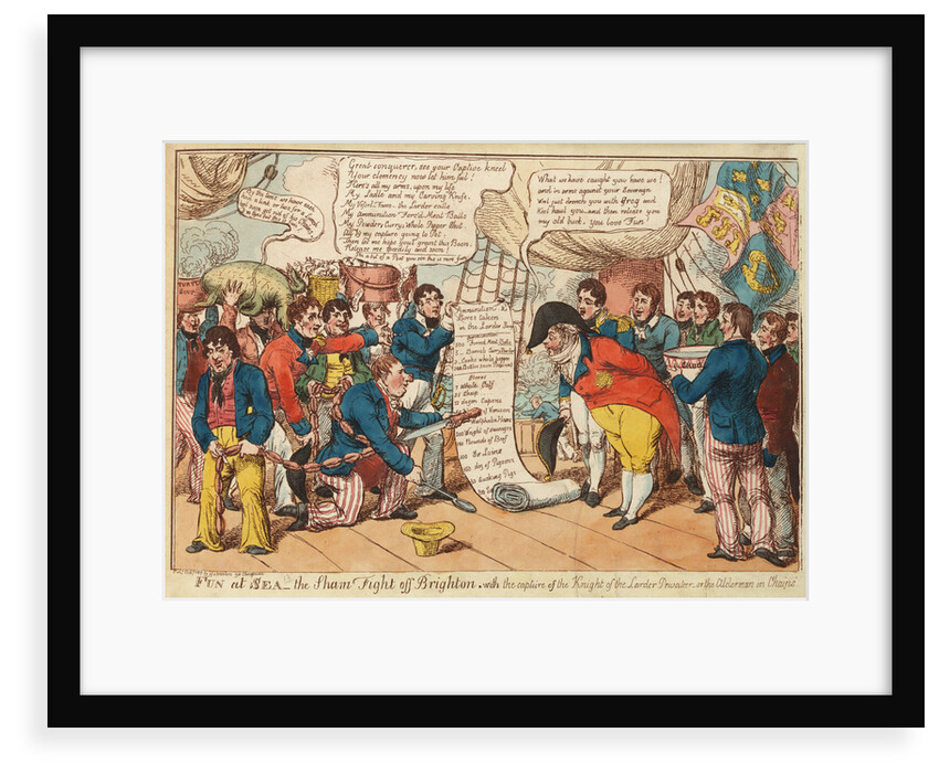 Fun at Sea - the Sham Fight off Brighton with the capture of the Knight of the Larder Privateer - or the Alderman in Chains (Sir William Curtis and Prince Regent) by Johnston