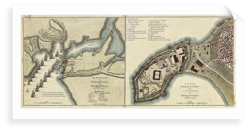 Plan of the attack made on Geriah Fort by Rear Admiral Watson, 13 February 1756 by T. Jefferys