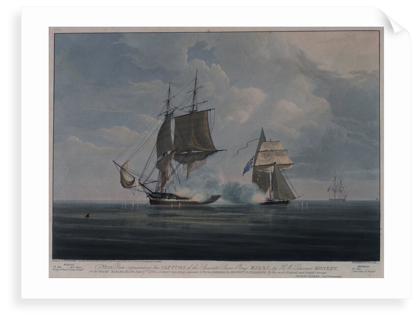 The capture of the Spanish slave brig 'Midas' by HM Schooner 'Monkey' on the Great Bahama Bank, 27 June 1829 by William John Huggins