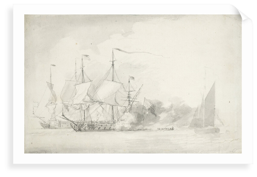 Dutch men of war firing a salute? by Willem van de Velde the Elder