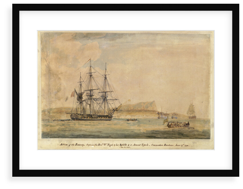 Action of the Romney... & La Sybille & 3 armed vessels... June 17th 1794 (off Miconi, Grecian Archipelago) by J. Livesay