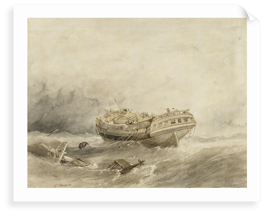 Dismasted merchantman drifting in a calm after a storm by Clarkson Stanfield