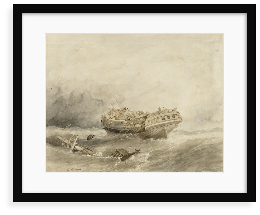 Dismasted merchantman drifting in a calm after a storm by Clarkson Stanfield