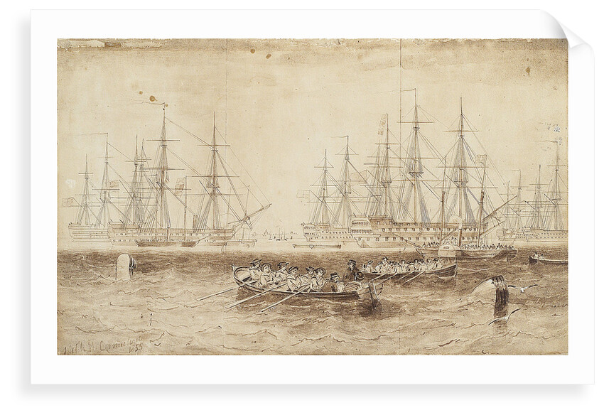 Row boats pulling towards the Baltic fleet by John Wilson Carmichael