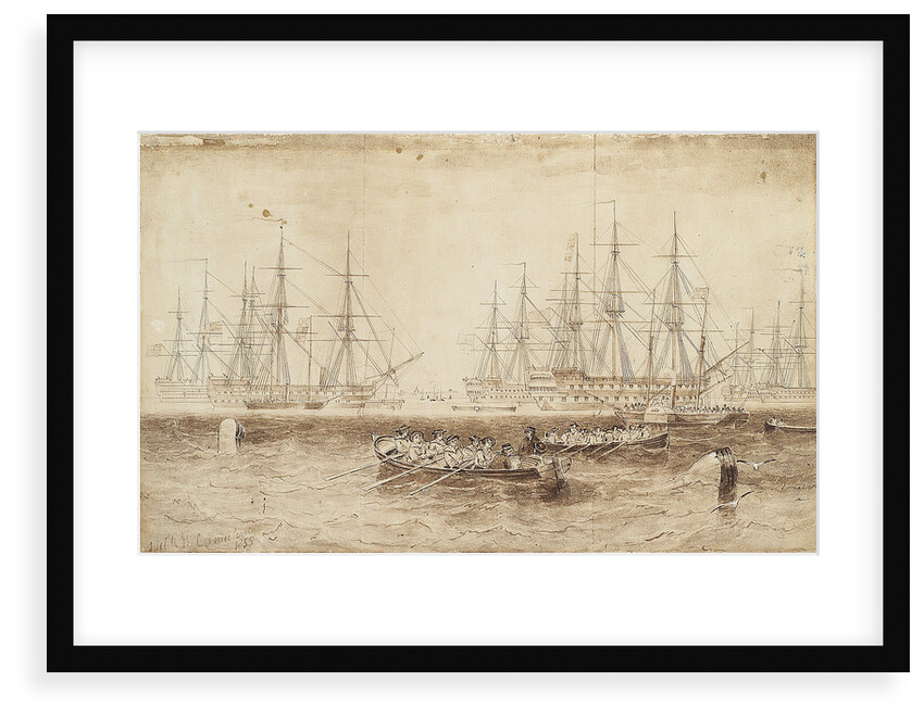Row boats pulling towards the Baltic fleet by John Wilson Carmichael