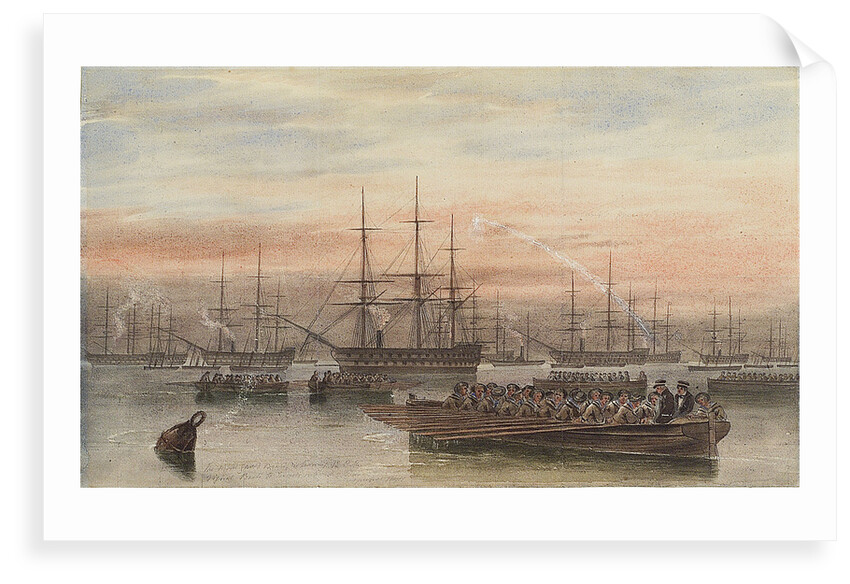 The Baltic fleet at night with ship's boats in the foreground by John Wilson Carmichael