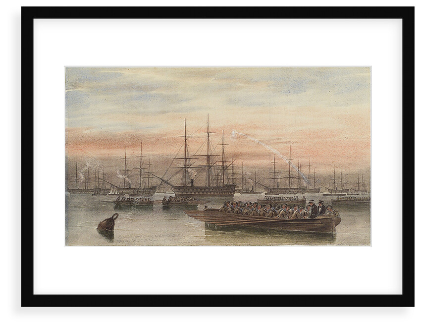 The Baltic fleet at night with ship's boats in the foreground by John Wilson Carmichael