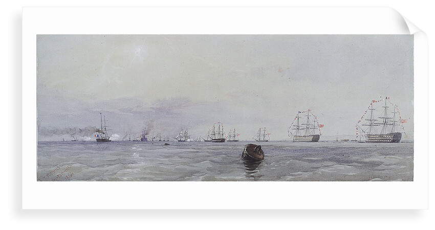 Louis Philippe's visit to Queen Victoria, October 1844. Passing the flag in Portsmouth Harbour by Thomas Sewell Robins