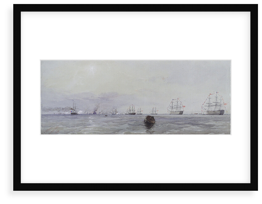 Louis Philippe's visit to Queen Victoria, October 1844. Passing the flag in Portsmouth Harbour by Thomas Sewell Robins