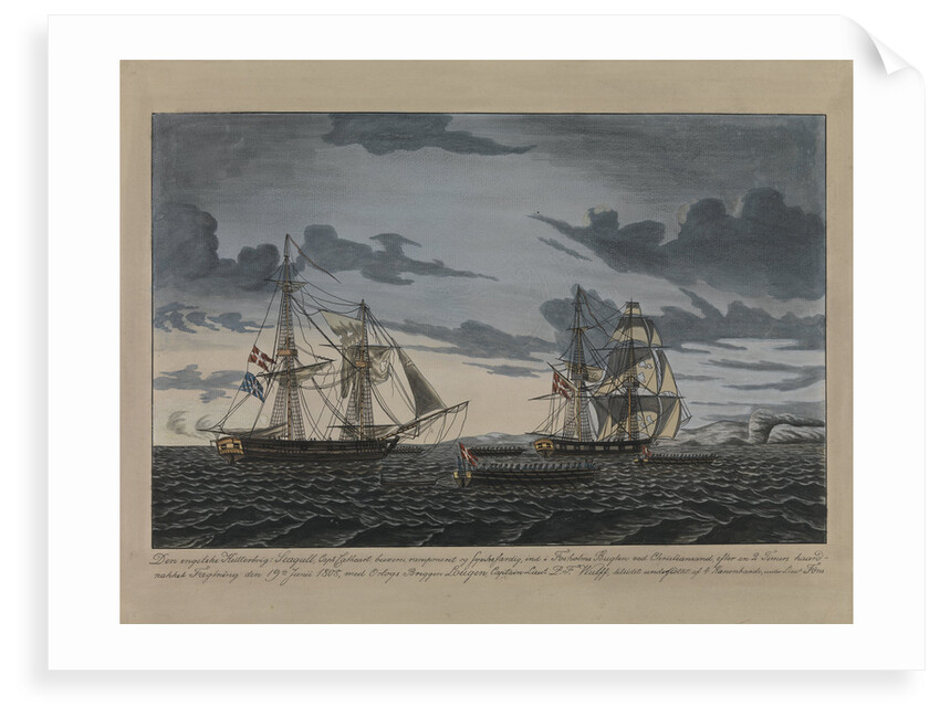 Den engelske Kutterbrig: 'Seagull', Captain Cathcart... den 19 July 1808, med Orlogs Briggen Lougen.... by N Truslev