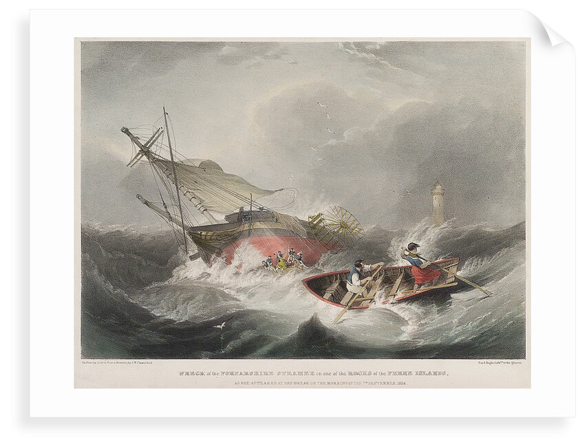 Wreck of the Forfarshire steamer on one of the rocks of the Ferne Islands as she appeared at day-break on the morning of the 7 September 1838 by John Wilson Carmichael
