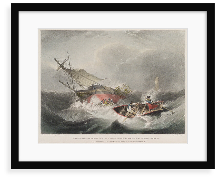 Wreck of the Forfarshire steamer on one of the rocks of the Ferne Islands as she appeared at day-break on the morning of the 7 September 1838 by John Wilson Carmichael