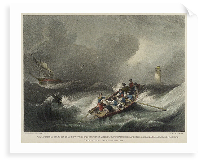 The heroic rescue of the surviving passengers and crew of the Forfarshire steamboat by Grace Darling & her father on the morning of the 7 September 1838 by John Wilson Carmichael