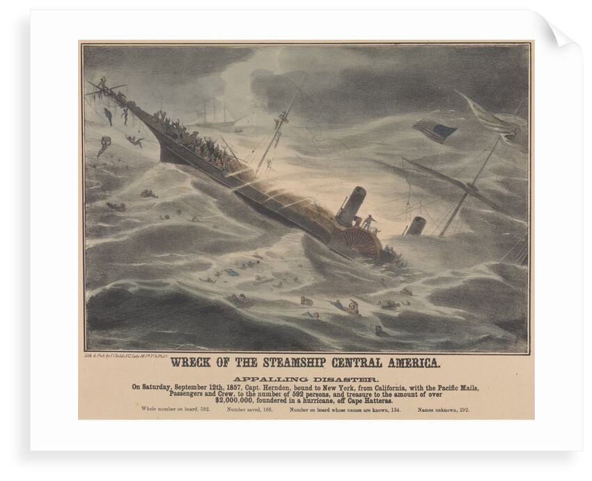 Wreck of the steamship 'Central America' on 12 September 1857, foundered in a hurricane, off Cape Hatteras by J Childs