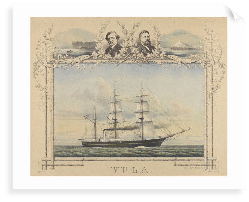 The steam vessel 'Vega' with portraits of A. E. Nordenskiold and A. L. Palander by unknown