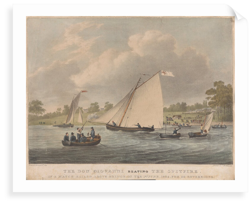 The 'Don Giovanni' beating the 'Spitfire' in a match sailed above bridge, on the 1 June, 1824, for 50 sovereigns by William Joy