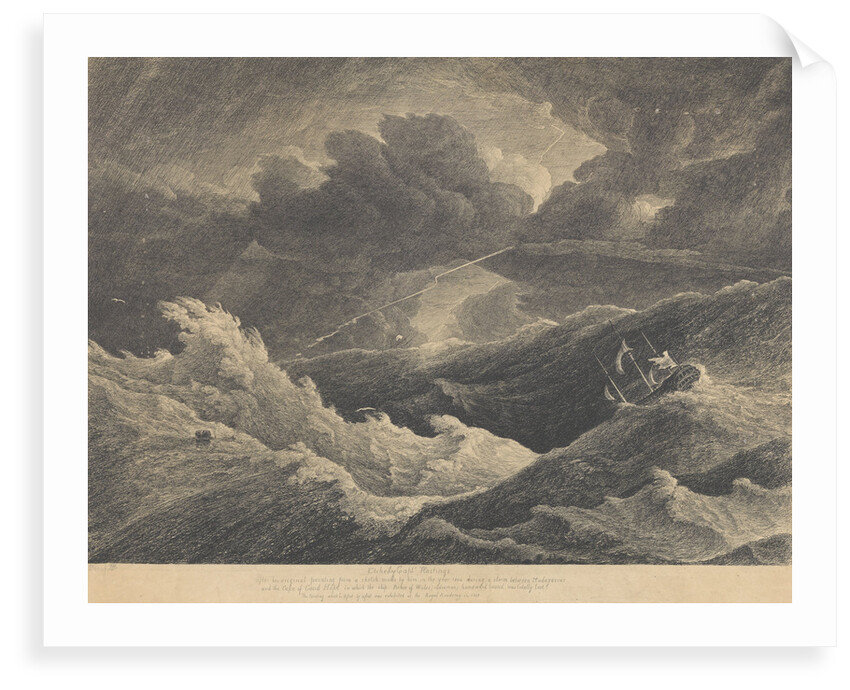 From a sketch made in 1804 during a storm between Madagascar and the Cape of Good Hope in which the Indiaman ship 'Prince of Wales' was totally lost by L. Hastings