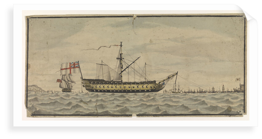 View of HMS 'St George' after being onshore at the bar of Lisbon by G.B Lawrence