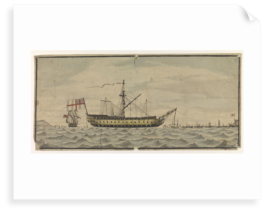 View of HMS 'St George' after being onshore at the bar of Lisbon by G.B Lawrence