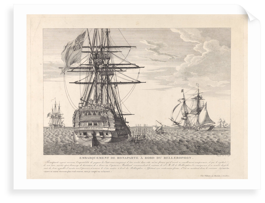 Napoleon surrendering to Captain Frederick Lewis Maitland on 15 July 1815 by Jean-Jérôme Baugean [artist & engraver]; Palmer [publisher]