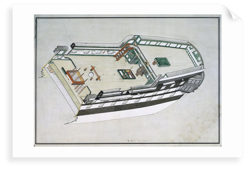 Diagram and section of the well and poop decks of HMS 'Canopus' by unknown
