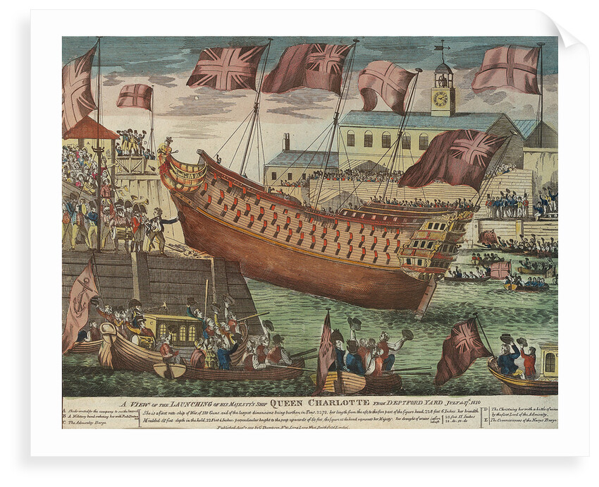 A view of the launching of HMS'Queen Charlotte' from Deptford Yard, 17 July 1810 by unknown