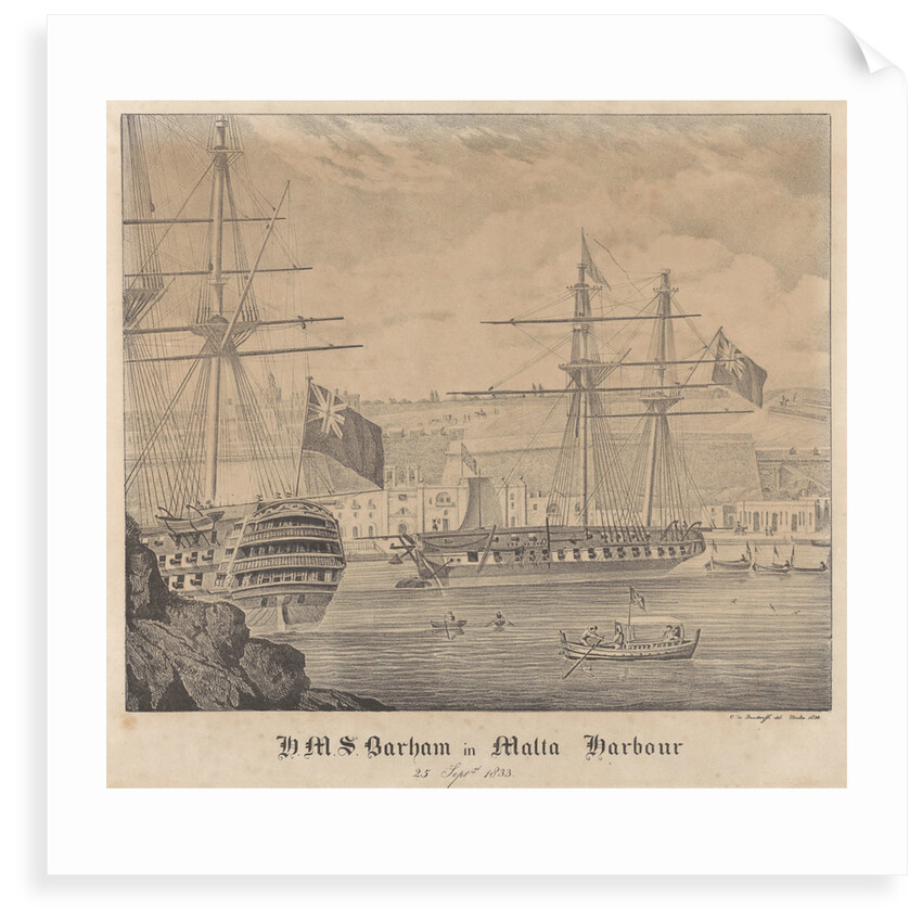 HMS 'Barham' in Malta Harbour 25 September 1833 by James Kennett Willson