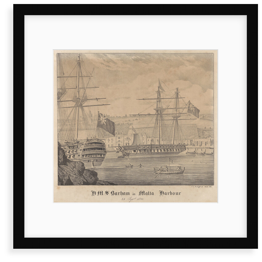 HMS 'Barham' in Malta Harbour 25 September 1833 by James Kennett Willson