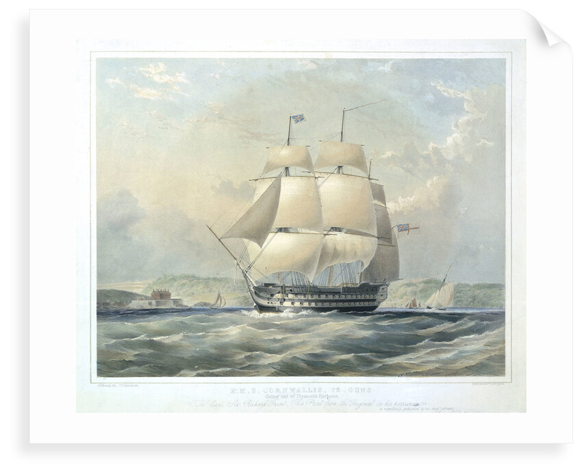HMS 'Cornwallis',  72 guns, going out of Plymouth harbour by Oswald Walter Brierly