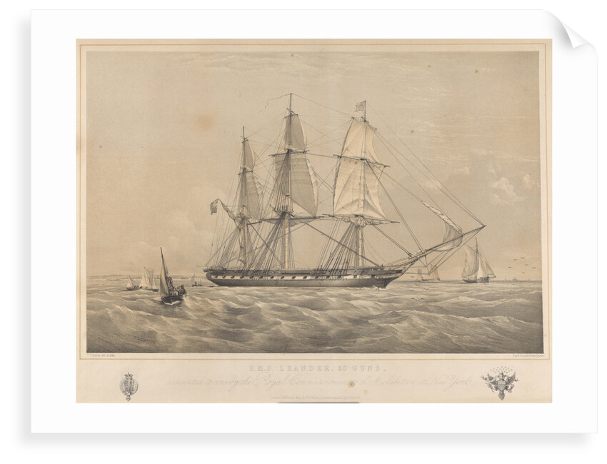 HMS 'Leander' (1848), 50-gun vessel, appointed to convey the Royal Commissioners to the Exhibition at New York by Ackermann