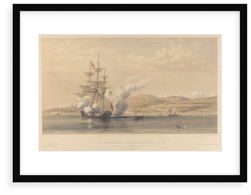 H.M.S. 'Highflyer' Captn John Moore C.B. &c. at anchor off Soukoum Kaleh-Abasia, Omar Pasha leaving the Ship, October 1855 by Oswald Walters Brierly (artist); Thomas Picken (engraver); Day & Son (printers); Paul & Dominic P & D Colnaghi & Co (publishers); Goupil & Co (publishers)