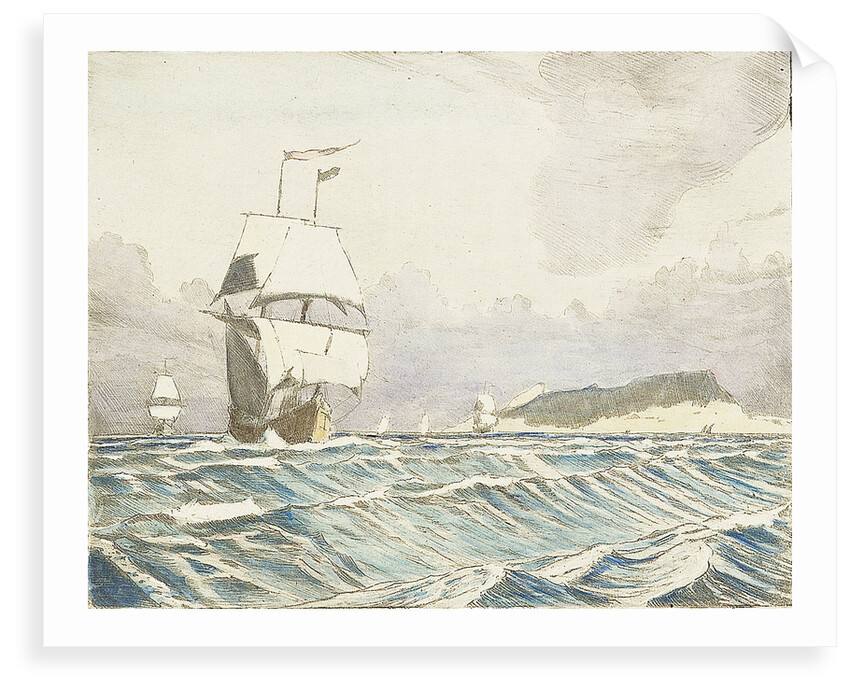 Sailing vessels approaching with island to port (2) by John Everett