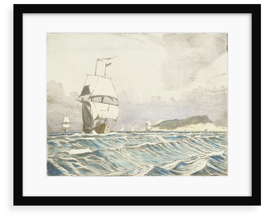 Sailing vessels approaching with island to port (2) by John Everett