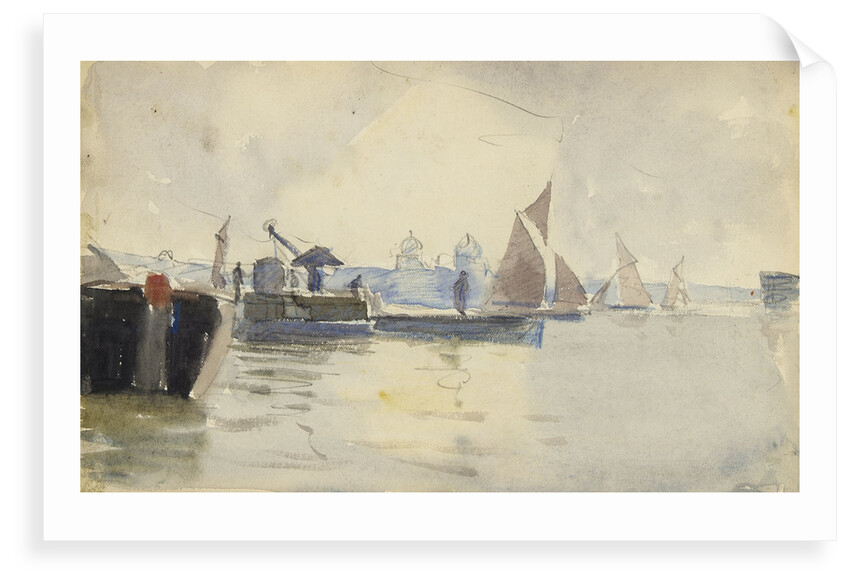 Sketch of various sailing vessels on the Thames at Greenwich (verso) by John Everett