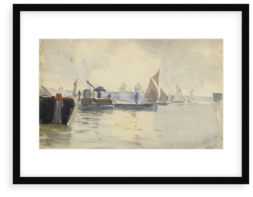 Sketch of various sailing vessels on the Thames at Greenwich (verso) by John Everett