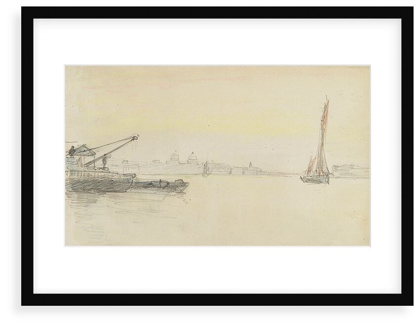 Sketch of various sailing vessels on the Thames at Greenwich by John Everett