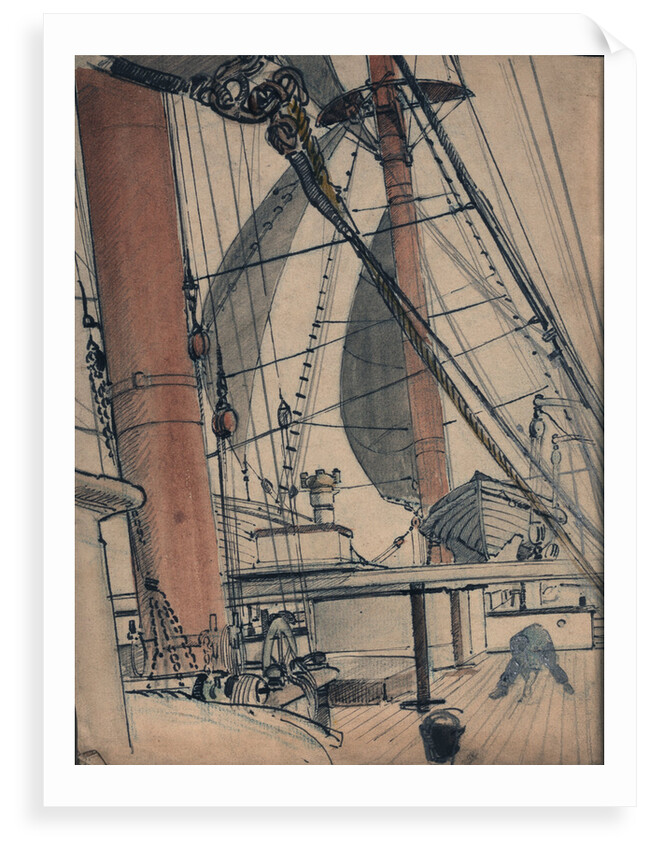 Deck scene showing man working on the deck by John Everett