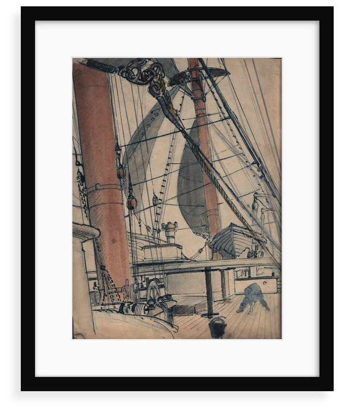 Deck scene showing man working on the deck by John Everett