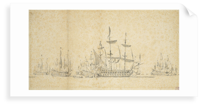 Large Dutch ships before a light breeze, ?August 1665 by Willem van de Velde the Elder