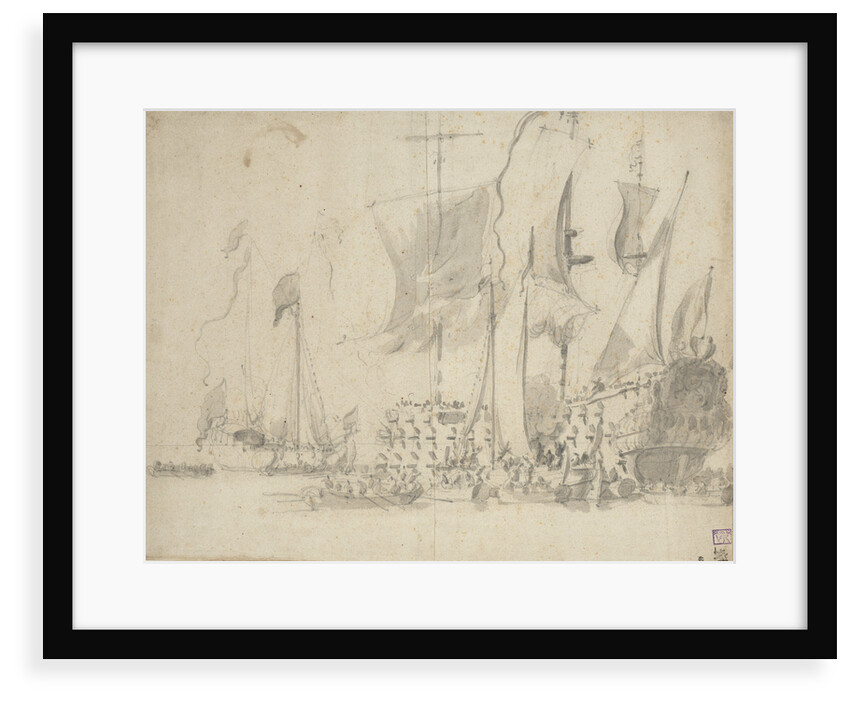 A boeier alongside a large Dutch ship by Willem van de Velde the Elder