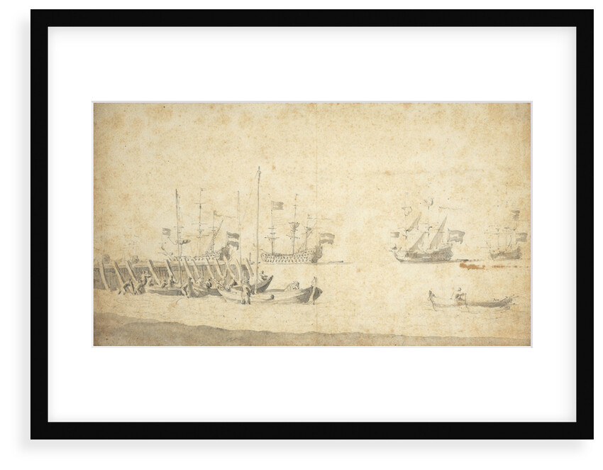 Weyschuits near a pier: Dutch ships lying off by Willem van de Velde the Elder