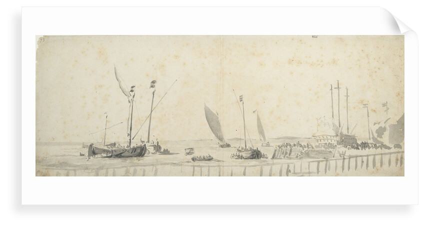 Smalschips near a wharf by Willem van de Velde the Elder