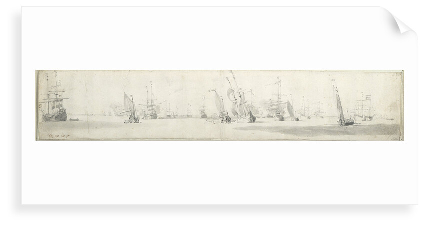 Dutch fleet at anchor, with states yachts under way by Willem Van de Velde the Younger