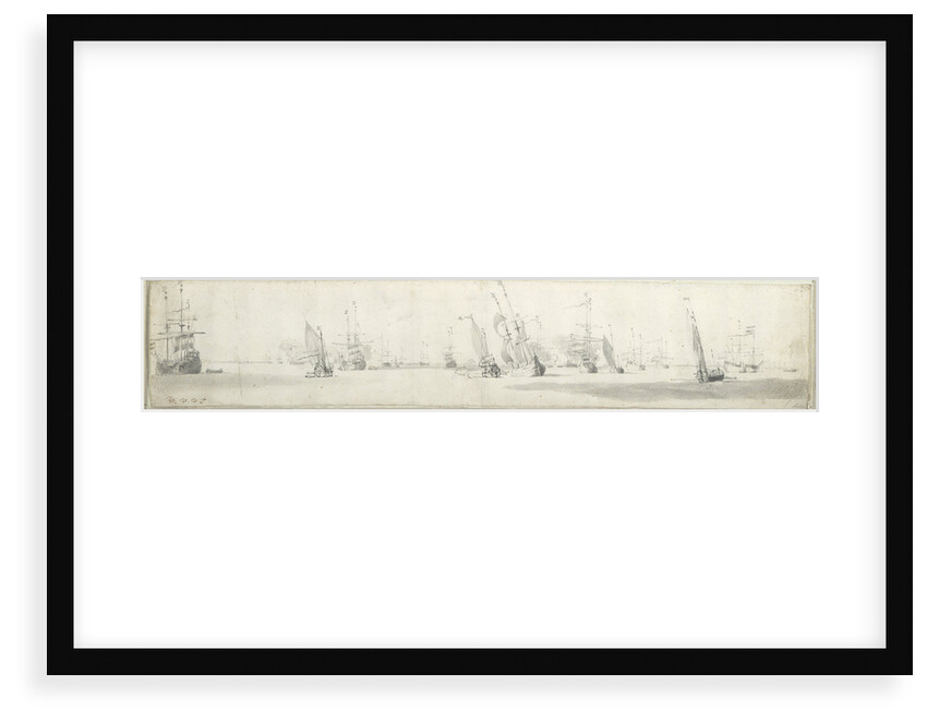 Dutch fleet at anchor, with states yachts under way by Willem Van de Velde the Younger