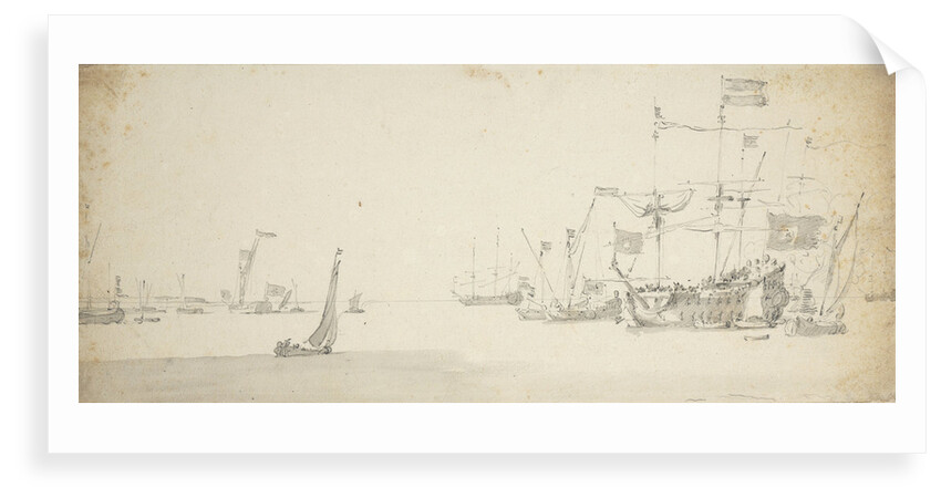 A Dutch flagship at anchor with states yachts and other craft by Willem van de Velde the Elder