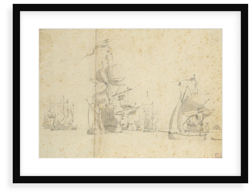 A galjoot before the wind and Dutch ships at anchor by Willem van de Velde the Elder