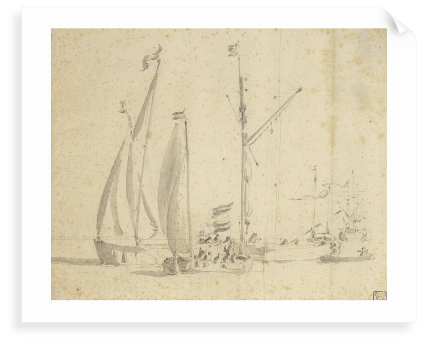 A boeier yacht, smalschip and galjoot by Willem van de Velde the Elder